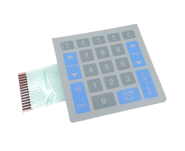 Membrane switch is an operating system that integrates key functions, indicators and dashboards.  It consists of four parts: panel, upper circuit, isolation layer and lower circuit.  When the film switch is pressed, the contacts of the upper circuit deform downward and make contact with the board of the lower circuit.  After the finger is released, the upper circuit contact springs back, the circuit is disconnected, and the circuit triggers the signal.  Membrane switch structure, beautiful appearance, good air tightness.  It has the characteristics of long service life.  Widely used in electronic communication, electronic measuring instruments, industrial control, automotive industry, intelligent toys, household appliances and other fields.